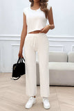 Ribbed Round Neck Top and Pants Set - Trendsi - Flyclothing LLC