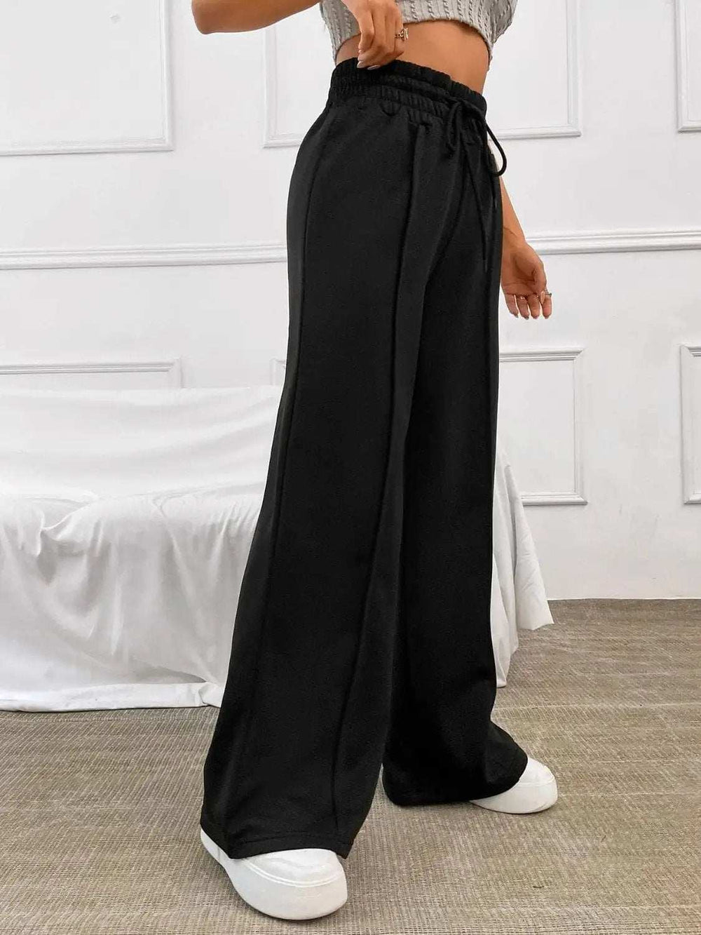 Honey Drawstring Elastic Waist Wide Leg Pants - Trendsi - Flyclothing LLC