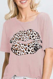 Heimish Full Size Leopard Lip Round Neck Short Sleeve T-Shirt Plus Size - Trendsi - Flyclothing LLC