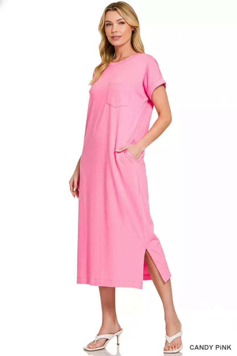 Zenana Round Neck Short Sleeve Midi Dress - Trendsi - Flyclothing LLC