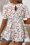 Polka Dot Short Sleeve Tiered Ruffled Babydoll Blouse - Trendsi - Flyclothing LLC
