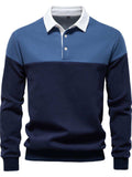 Men's Collared Neck Contrast Long Sleeve Polo - Trendsi - Flyclothing LLC