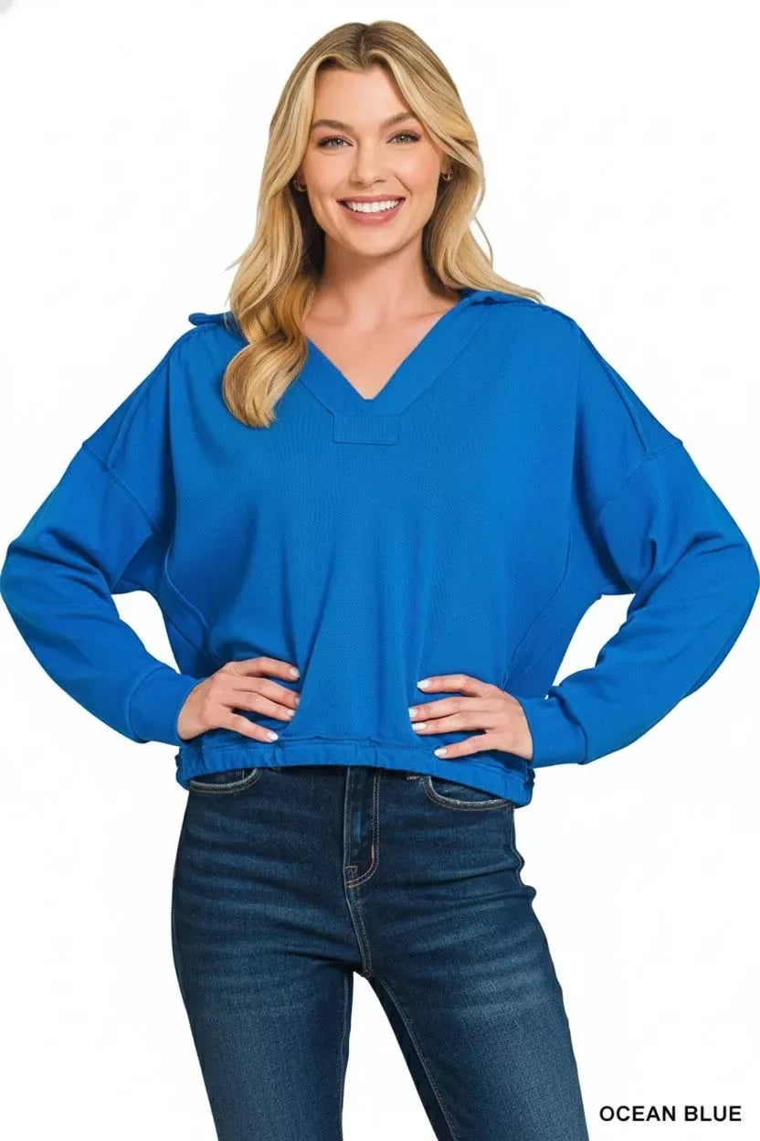 Zenana French Terry Collared Exposed Seam Sweatshirt - Trendsi - Flyclothing LLC