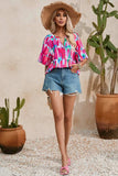 Printed Notched Half Sleeve Blouse - Trendsi - Flyclothing LLC