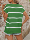 Striped Round Neck Short Sleeve Knit Top - Trendsi - Flyclothing LLC