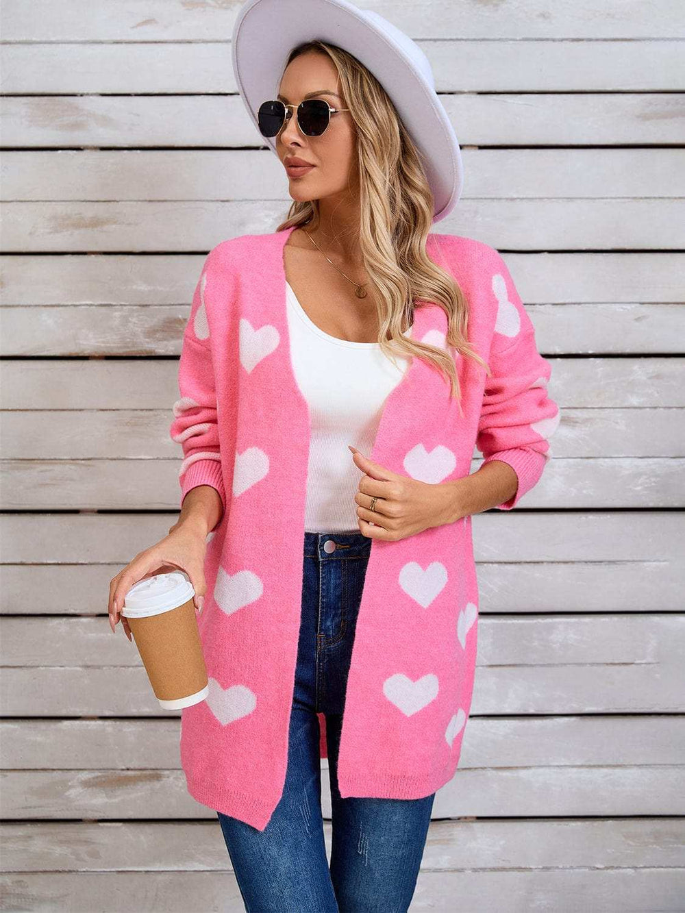 Angel Wings Heart Open Front Long Sleeve Cardigan - Trendsi - Flyclothing LLC