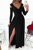 Slit Surplice Long Sleeve Maxi Dress - Trendsi - Flyclothing LLC