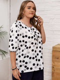 Plus Size Polka Dot Round Neck Half Sleeve Blouse - Trendsi - Flyclothing LLC