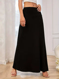 Solid Elastic Waist Maxi Skirt - Trendsi - Flyclothing LLC