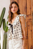 SO ME Bow Texture Jacquard Woven Top with Scallop and Tie - Trendsi - Flyclothing LLC