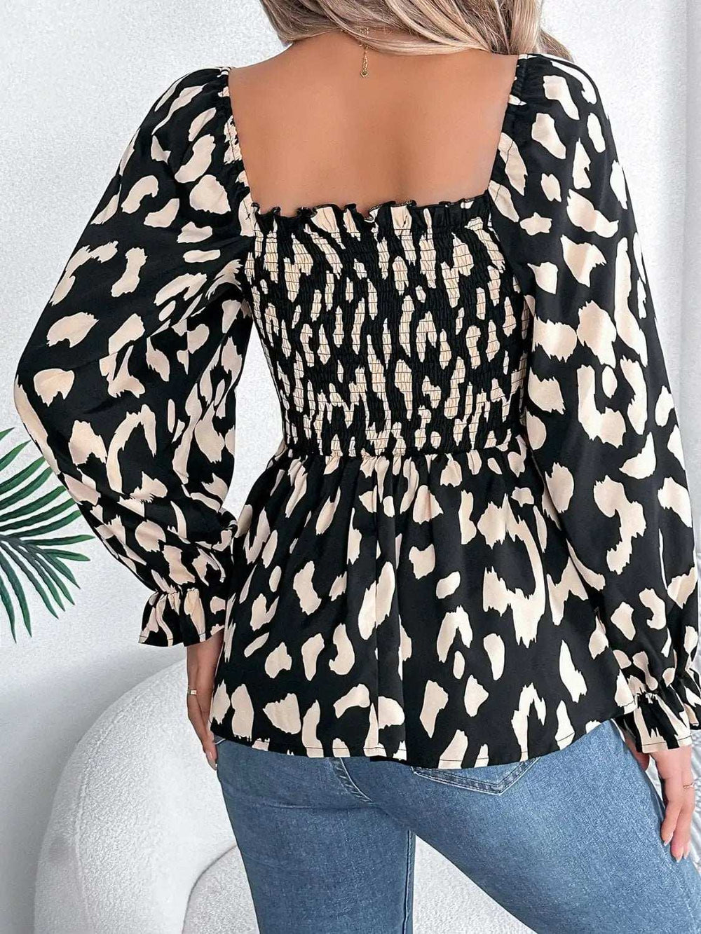 Square Neck Flounce Sleeve Blouse - Trendsi - Flyclothing LLC