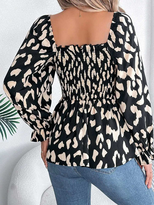 Square Neck Flounce Sleeve Blouse - Trendsi - Flyclothing LLC