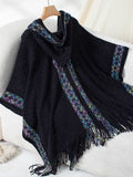 Fringe Half Sleeve Hooded Poncho - Trendsi - Flyclothing LLC