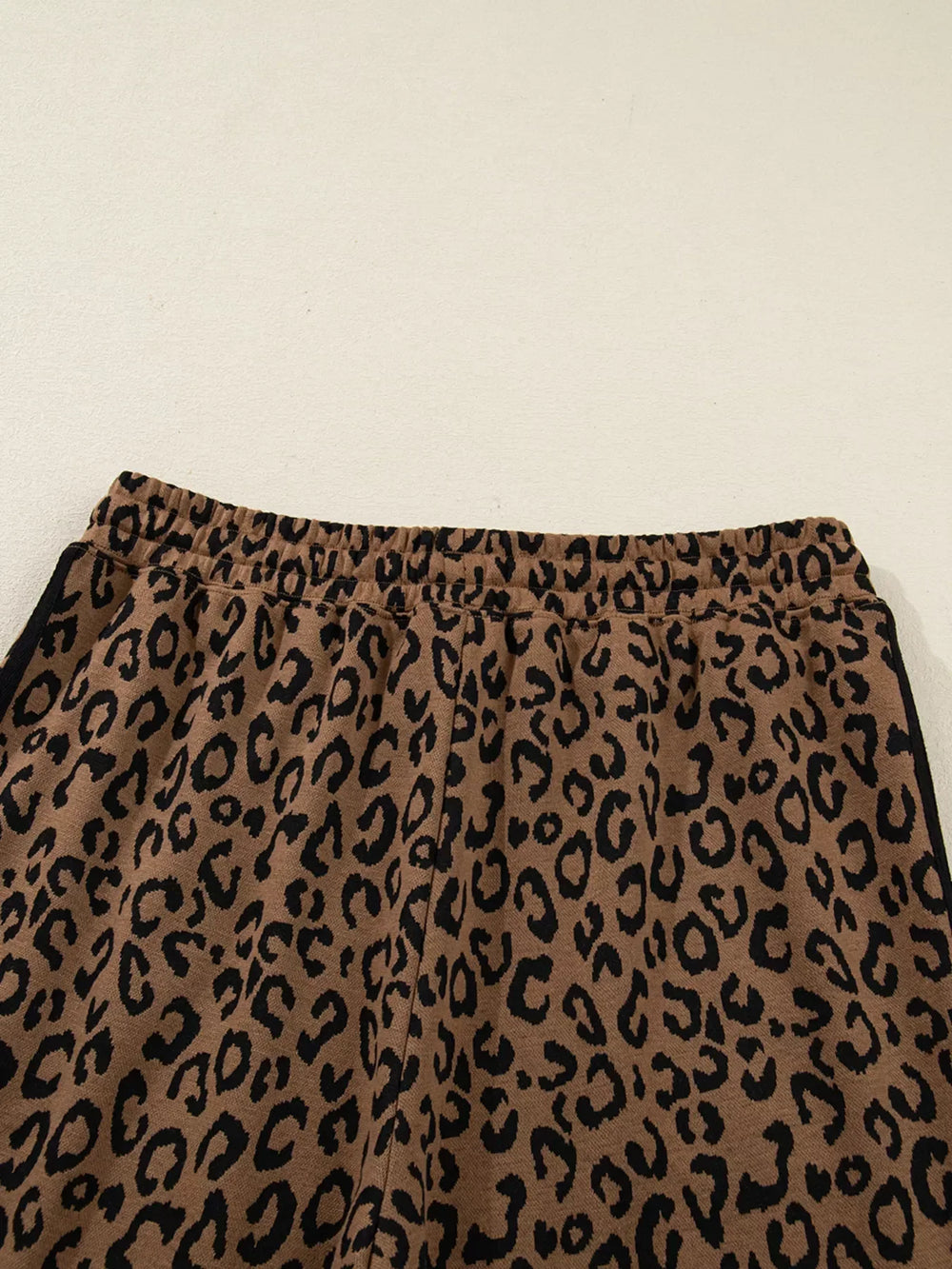 Striped Trim Leopard Long Sleeve Top Drawstring Pant Set - Trendsi - Flyclothing LLC