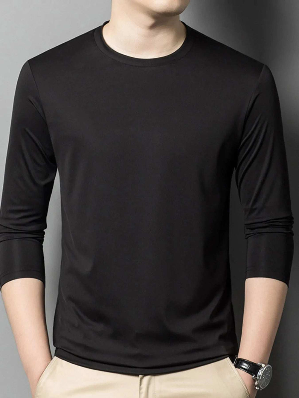 Men's Plus Size Round Neck Long Sleeve T-Shirt - Trendsi - Flyclothing LLC