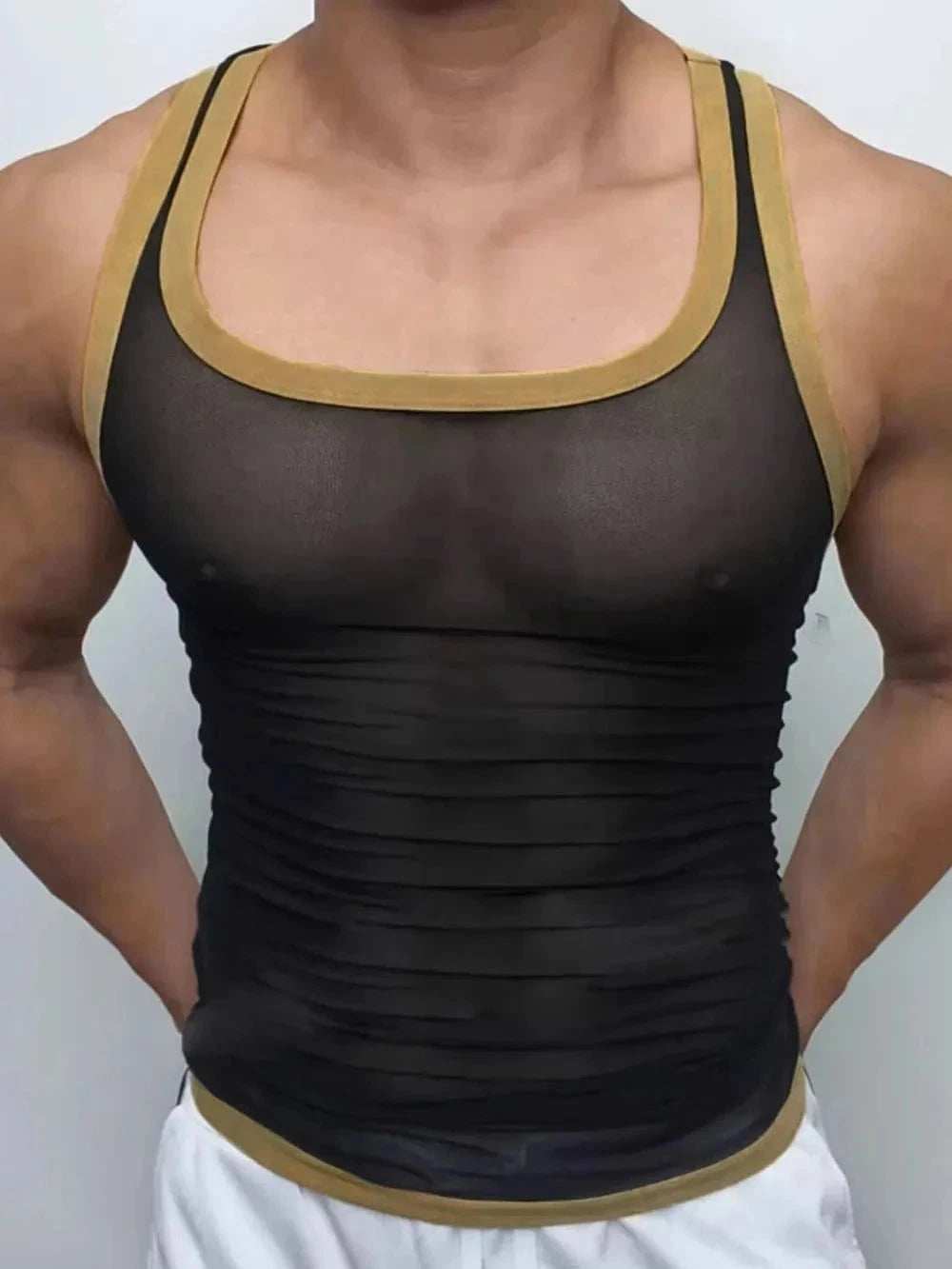 Men's Contrast Trim Wide Strap Tank - Trendsi - Flyclothing LLC