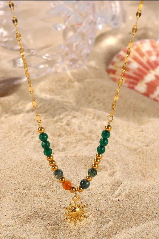 Bohemian Sun Charm Beaded Stainless Steel Necklace - Trendsi - Flyclothing LLC