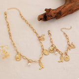 18K Gold-Plated Charm Necklace and Bracelet Jewelry Set - Trendsi - Flyclothing LLC