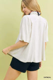 Umgee Linen Scallop Trim V-Neck Blouse - Trendsi - Flyclothing LLC