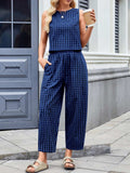 Lovelet Plaid Round Neck Sleeveless Top and Pants Set - Trendsi - Flyclothing LLC