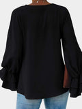 Round Neck Double-Layered Flounce Sleeve Top - Trendsi - Flyclothing LLC