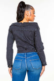 American Bazi Off Shoulder Lace Up Denim Jacket - Trendsi - Flyclothing LLC
