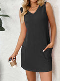Texture Pocketed V-Neck Tank Dress - Trendsi - Flyclothing LLC