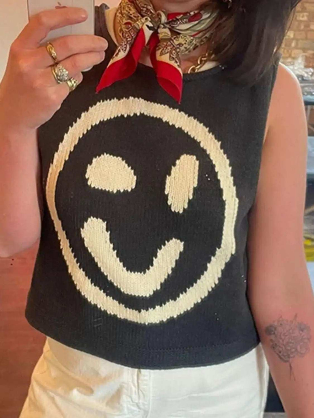 Smiley Round Neck Sweater Vest - Trendsi - Flyclothing LLC