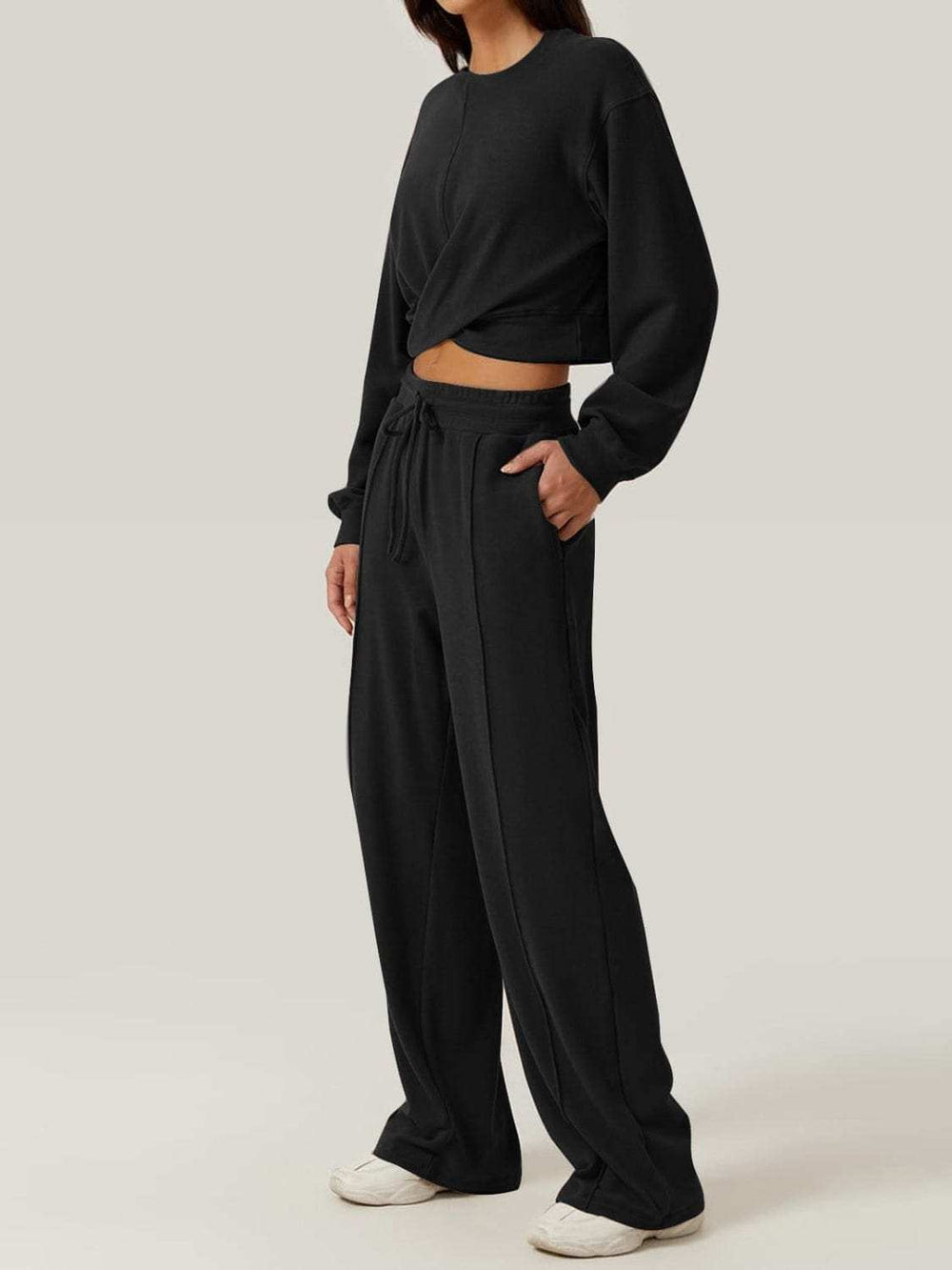 Crisscross Round Neck Top and Drawstring Pants Set - Trendsi - Flyclothing LLC