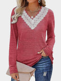 Lace Detail V-Neck Long Sleeve T-Shirt - Trendsi - Flyclothing LLC