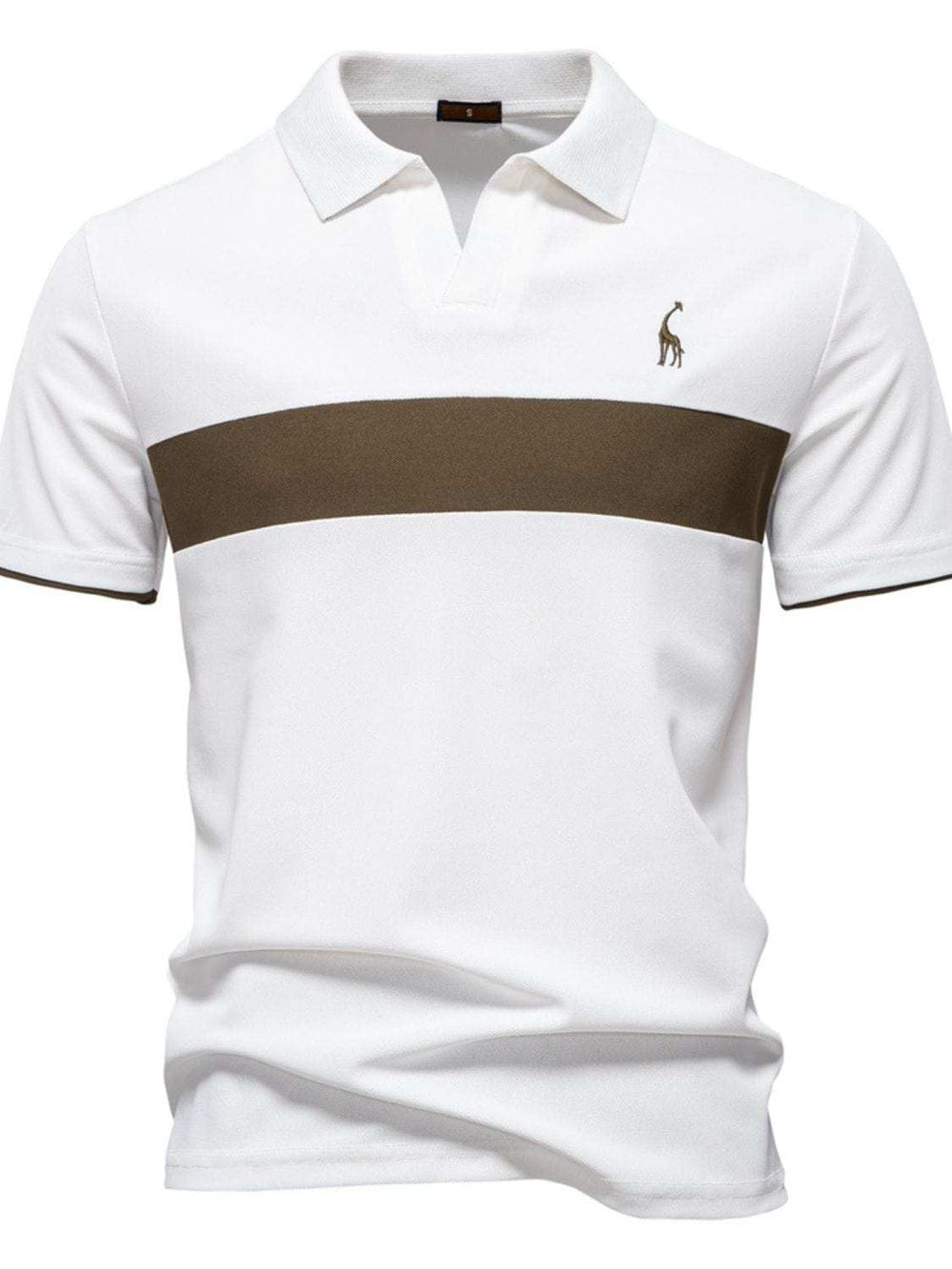 Men's Giraffe Embroidered Collared Neck Contrast Polo - Trendsi - Flyclothing LLC