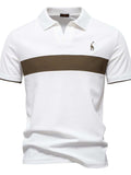 Men's Giraffe Embroidered Collared Neck Contrast Polo - Trendsi - Flyclothing LLC