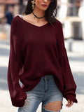 Full Size Lace Up V-Neck Long Sleeve Sweater - Trendsi - Flyclothing LLC