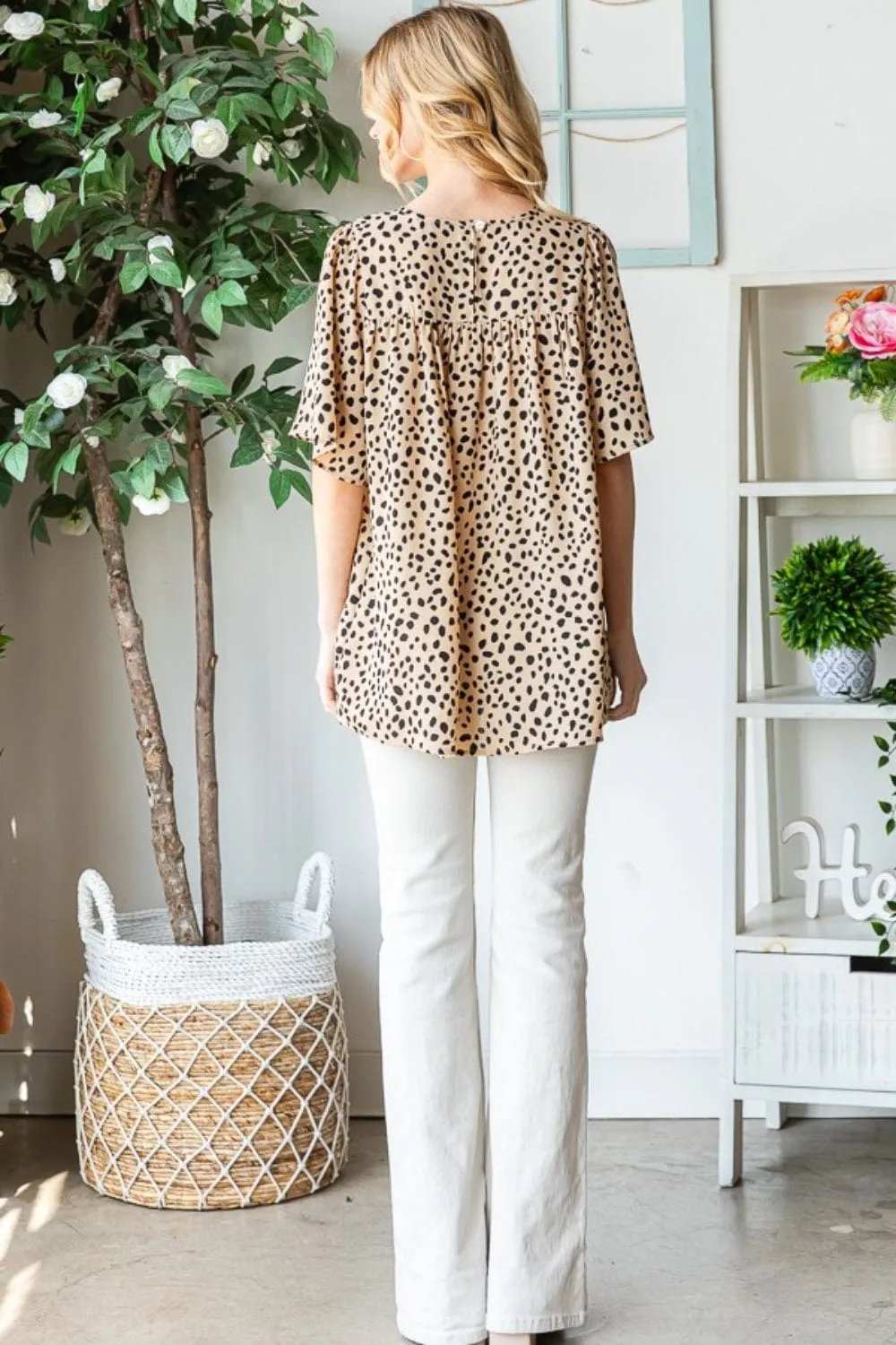 Heimish Full Size Animal Print Flutter Sleeve Blouse - Trendsi - Flyclothing LLC