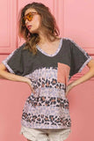 BiBi Leopard Stripe with Slub Terry Color Block T-Shirt - Trendsi - Flyclothing LLC