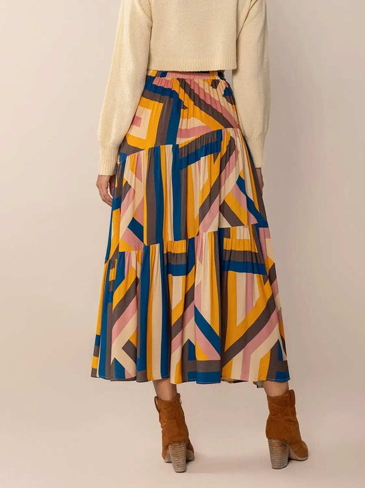 Ruched Elastic Waist Contrast Midi Skirt - Trendsi - Flyclothing LLC
