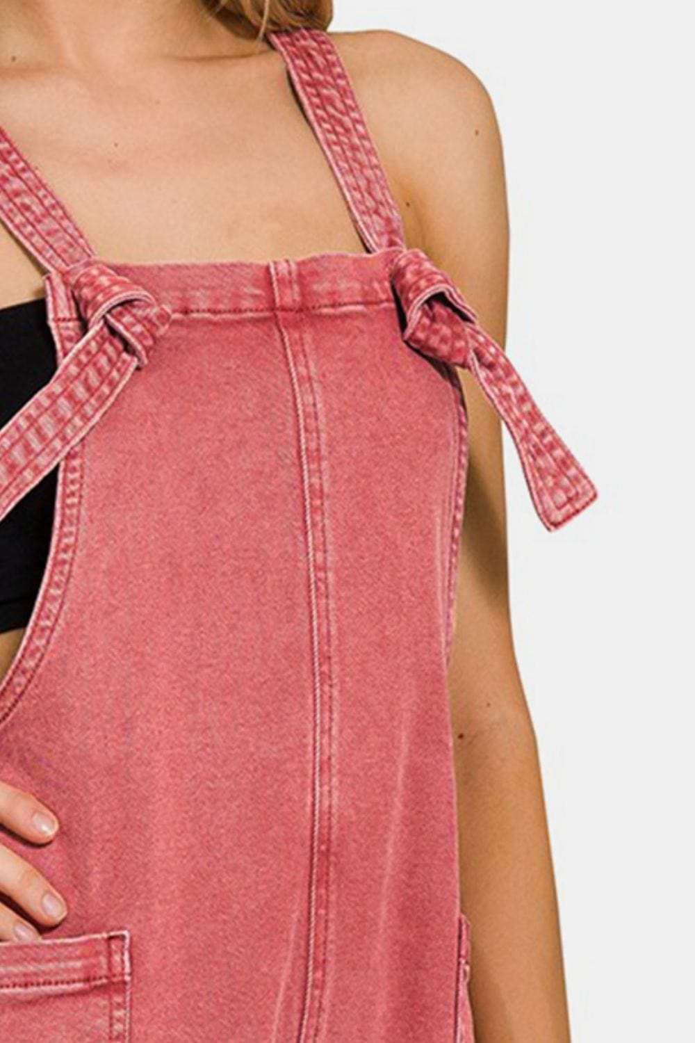 Zenana Washed Knot Strap Rompers - Trendsi - Flyclothing LLC