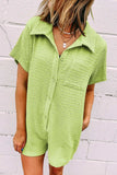 Textured Short Sleeve Patched Pocket Buttoned Romper - Trendsi - Flyclothing LLC