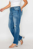 bytos Full Size Raw Hem Distressed Mid Rise Straight Jeans - Trendsi - Flyclothing LLC