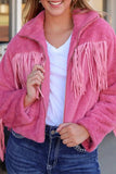 Fringed Zip Up Fleece Jacket - Trendsi - Flyclothing LLC
