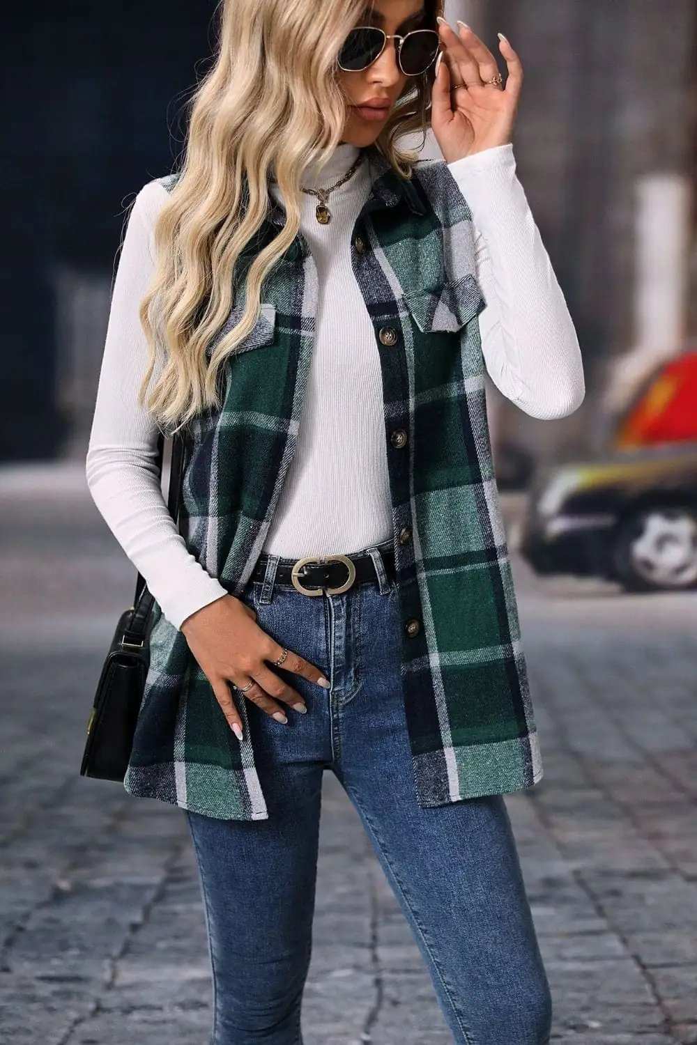 Plaid Button Up Vest Coat - Trendsi - Flyclothing LLC