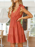 Full Size Frill V-Neck Tie Shoulder Mini Dress - Trendsi - Flyclothing LLC