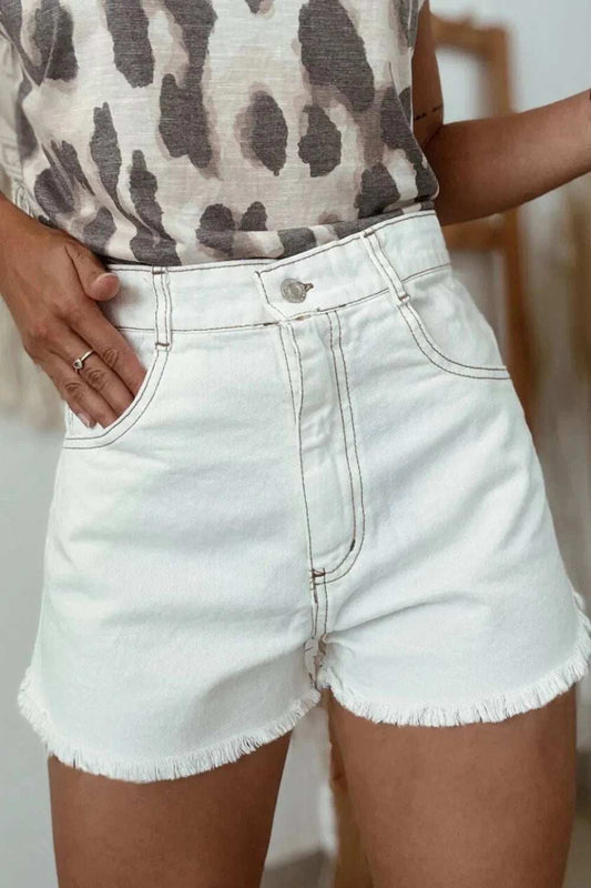 Raw Hem High Waist Denim Shorts - Trendsi - Flyclothing LLC