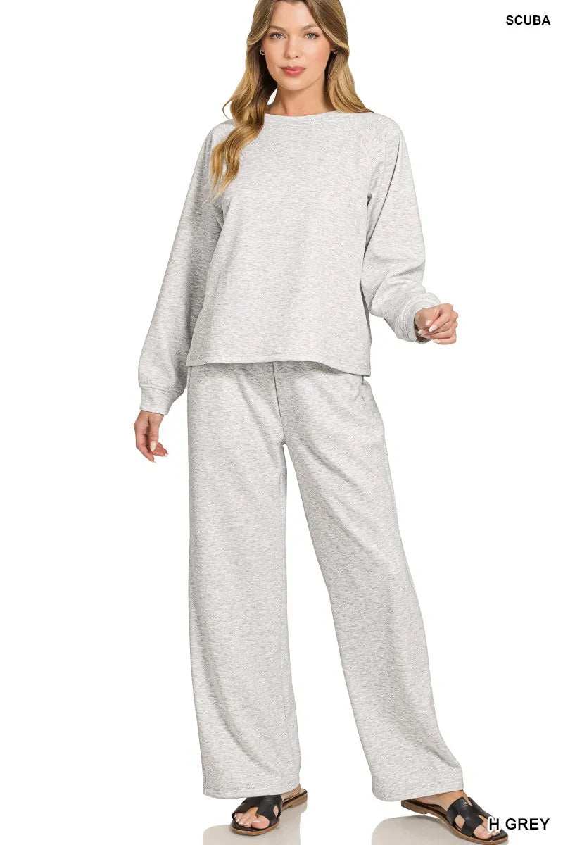 Zenana Scuba Crewneck Sweatshirt and Pants Set - Trendsi - Flyclothing LLC