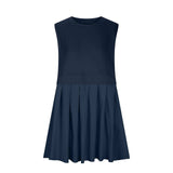 Pleated Round Neck Sleeveless Mini Dress - Trendsi - Flyclothing LLC