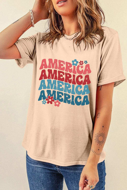 AMERICA Round Neck Short Sleeve T-Shirt - Trendsi - Flyclothing LLC