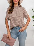 Printed Tie Neck Half Sleeve Blouse - Trendsi - Flyclothing LLC