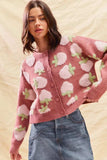 SO ME Strawberry Fruit All Over Button Sweater Cardigan - Trendsi - Flyclothing LLC