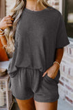 Textured Round Neck Top and Shorts Set - Trendsi - Flyclothing LLC