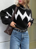 Zigzag Pattern Mock Neck Sweater - Trendsi - Flyclothing LLC